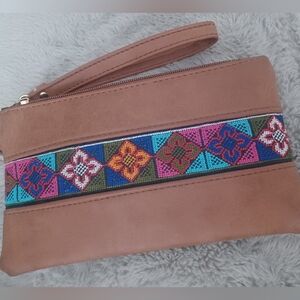 Brown Clutch with Colorful Embroidery